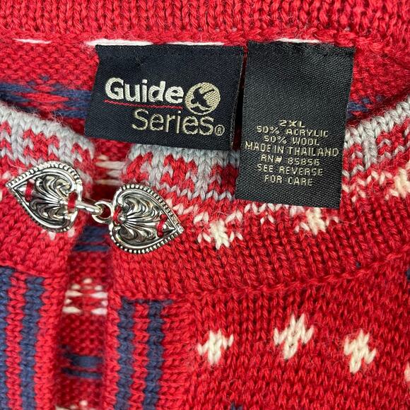 Guide Series Norwegian Nordic Fair Isle Sweater Red Blue Wool Blend Womens 2XL - Picture 9 of 10
